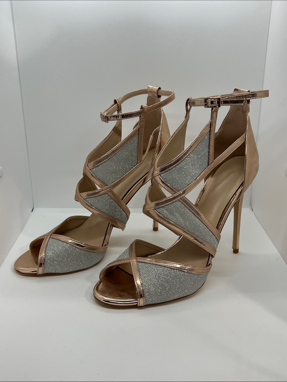 Sexy Rose Gold High Heel Sandals. Size 13 With A 5” Heel.